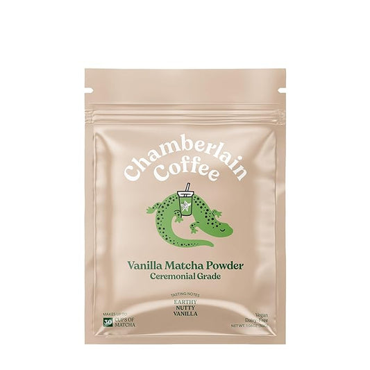 Chamberlain Coffee Vanilla Matcha Powder - Ceremonial Grade Matcha Powder with Madagascar Vanilla, Gluten-Free Flavor for Hot and Iced Drinks, Made with Premium Organic Ingredients - 1.06 Oz Pouch