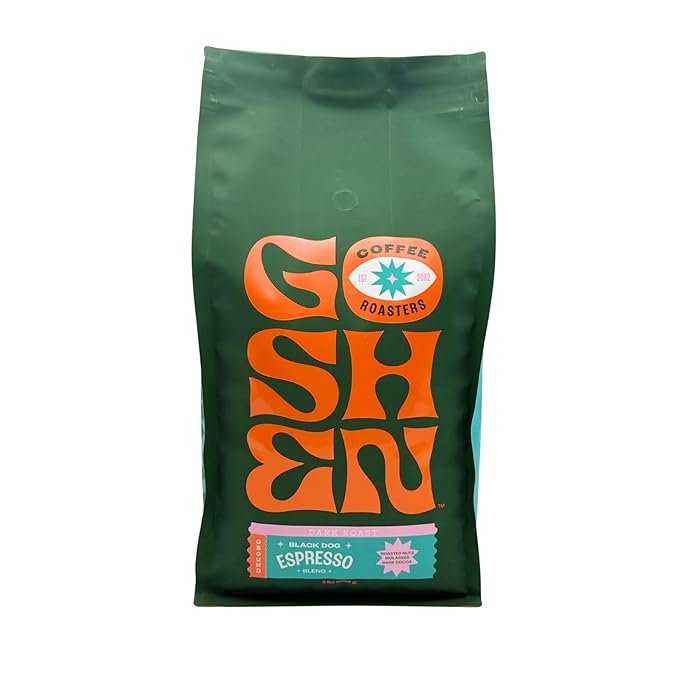 Goshen Coffee Roasters Ground Black Dog Espresso Blend | Dark Roast, Espresso or Brewed | Award-Winning, Natural and Washed | Roasted Nuts, Molasses, Dark Cocoa Flavors | 12 Oz Bag