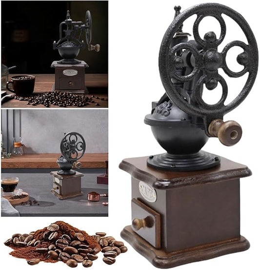 Manual Coffee Grinder, Wooden Coffee Bean Mill with Collection Container, Versatile Retro Wooden Coffees Grinder, Adjustable Coarse Adjustment for Home, Office