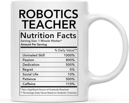 Andaz Press Funny 11oz. Ceramic Coffee Tea Mug Thank You Gift, Robotics Teacher Nutritional Facts, 1-Pack, Novelty Gag Birthday Christmas Gift Ideas Coworker