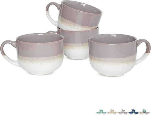 Bosmarlin Ceramic Coffee Mug Set of 4, 16 Oz, Jumbo Latte Mugs, Dishwasher and Microwave, Unique Reactive Glaze (Purple, 16 Oz)