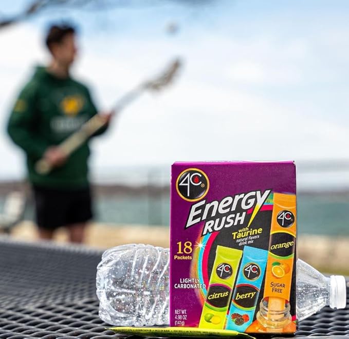 4C Energy Rush Stix, Variety 1 Pack, 40 Count, Single Serve Water Flavoring Packets, Sugar Free with Taurine, On the Go Bundle (20 Berry, 10 Orange, 10 Citrus)