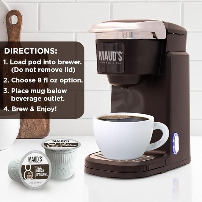 Maud's Dark Roast Coffee Pods, 50ct, Single Serve Pods – 100% Arabica Coffee, Compatible with Keurig K Cups Maker