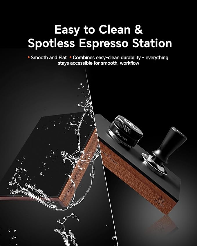 Espresso Tamping Mat - Premium Wood with Coffee Silicone Pad, Detachable Coffee Station for Barista Espresso Accessories Organizer, Corner Design Fits Coffee Bar Kitchen Counter, Walnut