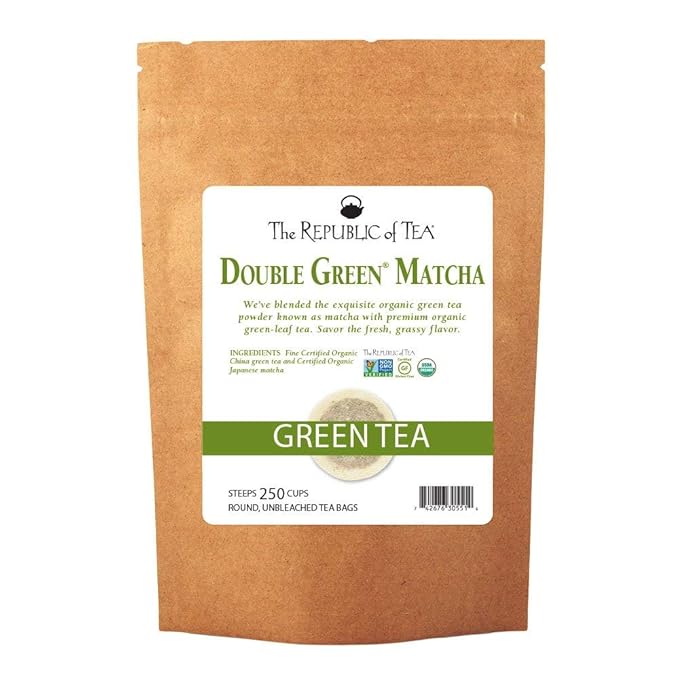 The Republic of Tea - Organic Double Green Matcha Tea Refill Pack, Naturally Caffeinated Japanese Green Tea Powder and Leaves, Steeps 250 Cups