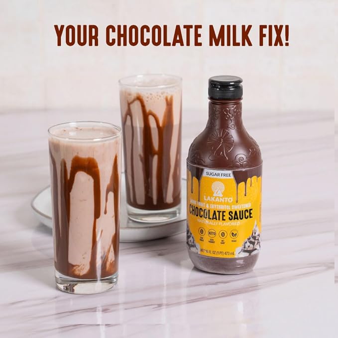Lakanto Sugar Free Chocolate Sauce - Monk Fruit Sweetener with Erythritol, Perfect for Ice Cream, Coffee, Baking, Pancakes, Gluten Free Dessert Topping, Low Carb, Vegan, Keto Friendly (16 Fl oz)