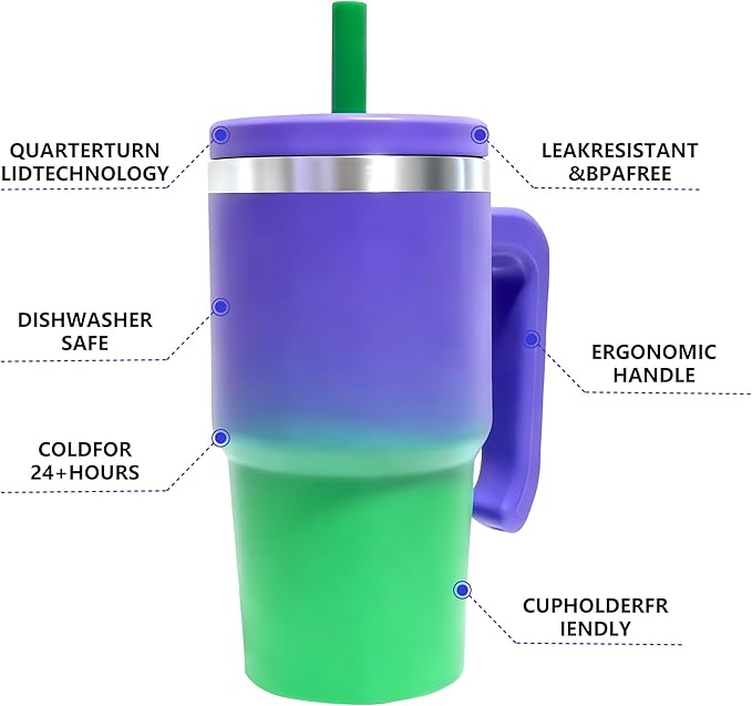 20-OZ Insulated Water Bottle,Insulated Stainless Steel Tumbler,Reusable Cold Drink Thermos,BPA-Free, Double-Wall Stainless Steel Water Bottle (Purple Green Gradient, 20, Fluid Ounces)