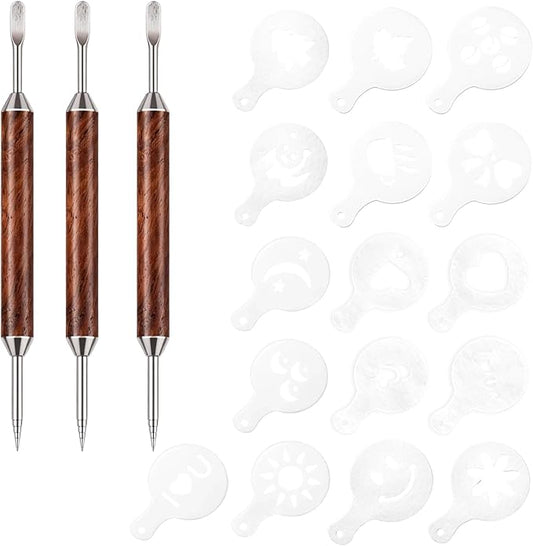 4-Piece Latte Art Pen, Coffee Art Tools Set, Includes Latte Stencil for Professional Baristas and Home Use