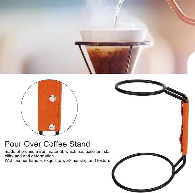 Pour Over Coffee Dripper Rack, Coffee Filter Holder Iron Dripper Stand with Leather Handle Case Coffee Maker Stand for Coffee Tea