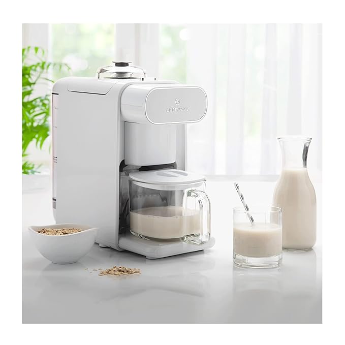 ChefWave Milkmade Soy Milk Maker – 6-in-1 Plant-Based Milk Machine for Almond, Oat, Soy, Cashew, Coconut & Macadamia – No Soaking, Auto-Clean, Delay Start, Glass Pitcher – White