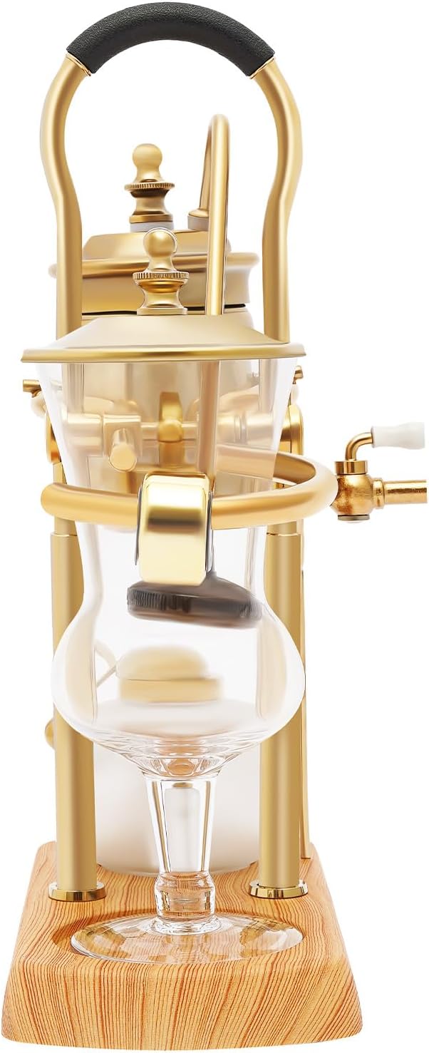 TFCFL Balance Siphon Coffee Maker, 13.53oz Vintage Gravity Coffee Maker with faucet & measuring cup, for Offices Lounge Bars & Cafes (Gold)