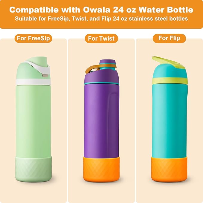2PCS Silicone Water Bottle Boot for Owala 24oz 32oz 40oz, Anti-Slip Protective Sleeve Bottom Bumper Protector for FreeSip, Twist, and Flip Stainless Steel Water Bottles