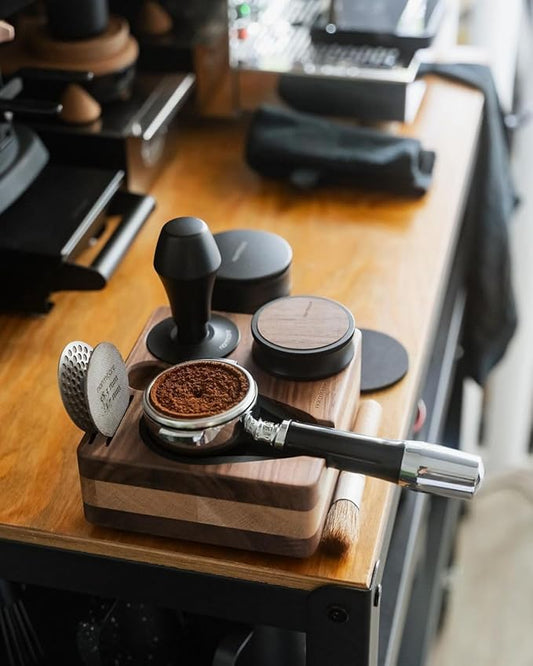 Normcore Tamping Station, Natural Walnut Espresso Tamping Mat, Wooden Compact Coffee Tool Organizer for 58mm Portafilter, Tamper, Distributor, Puck Screen and Portafilter, Genuine American Walnut Wood
