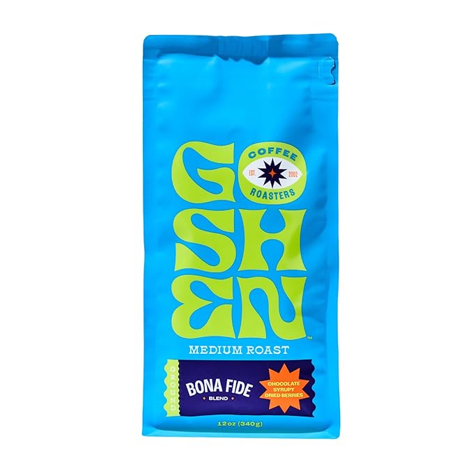 Goshen Coffee Roasters Ground Bona Fide Blend | Medium Roast, Brewed or Espresso | Award-Winning, Natural and Washed | Chocolate, Syrupy, Dried Berry Flavors | 12 Oz Bag
