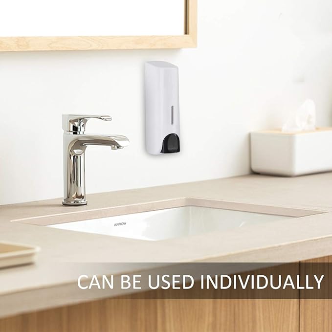 Wall Mounted Shower Soap Dispenser 2 Chamber No Drill Shampoo Dispenser for Shower, Refillable Shampoo Bottles, Wall Shampoo and Body Wash Dispenser for Bathroom Hotel 2 * 350ml White