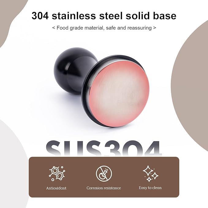 Stainless Steel Coffee Tamper - 45.5mm/51mm/53.5mm/58mm/58.5mm Multi-Size Compatible, Heavy Duty Espresso Press for Home Barista,Black