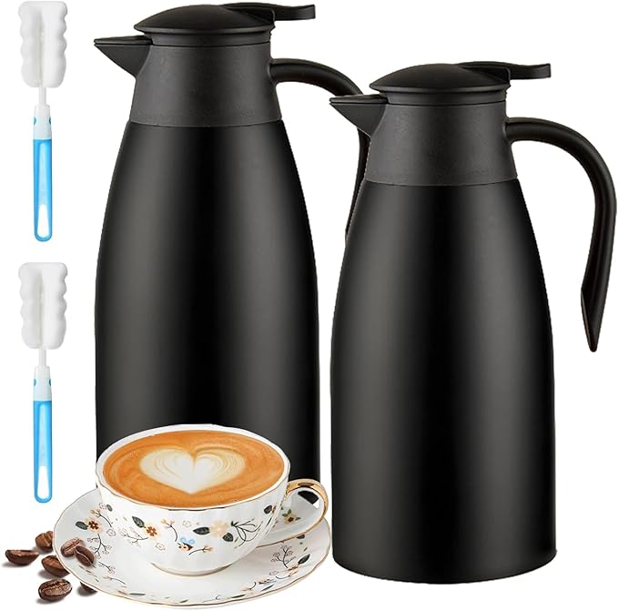 70Oz Thermal Coffee Carafe for keeping hot, Airpot Insulated Carafe Stainless Steel Thermal Pot for Coffee, (black+black)
