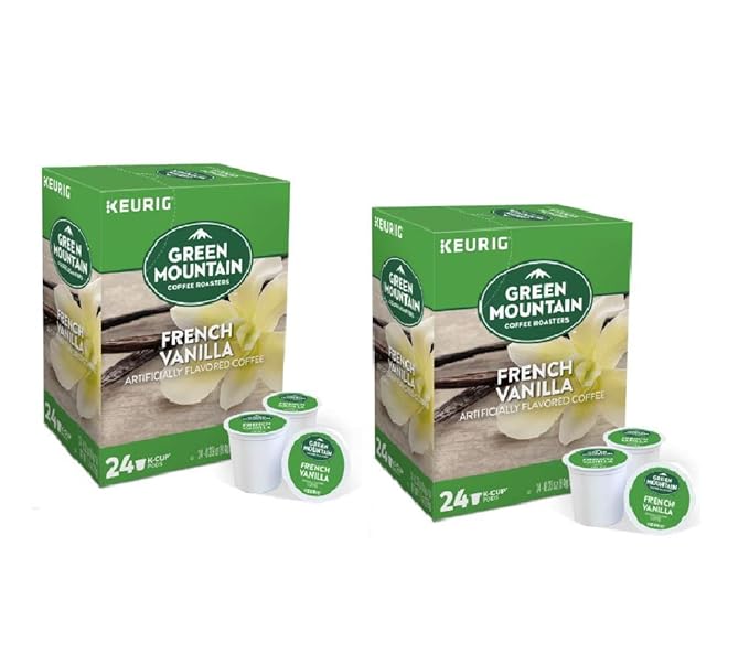 Green Mountain Coffee, French Vanilla, Single-Serve Keurig K-Cup Pods, Light Roast Coffee, 48 Count (2 Boxes of 24 Pods)