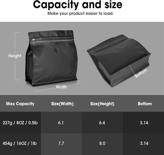 50 Count 16oz Coffee Bags with Valve,1lb Vented Coffee Beans Packaging Bags High Barrier Aluminumed Foil Flat Bottom Heat Sealed Side Zipper Resealable Storage Bag for Home or Business（Black）