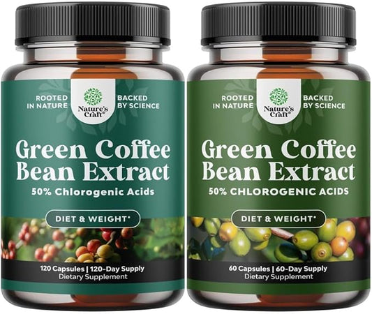 Bundle of Green Coffee Bean Extract - for Weight Loss Appetite Suppressant with Chlorogenic Acid - Herbal Fat Burner - 750 mg Energy Booster Potent Formula for Women & Men - 120 Count & 60 Count