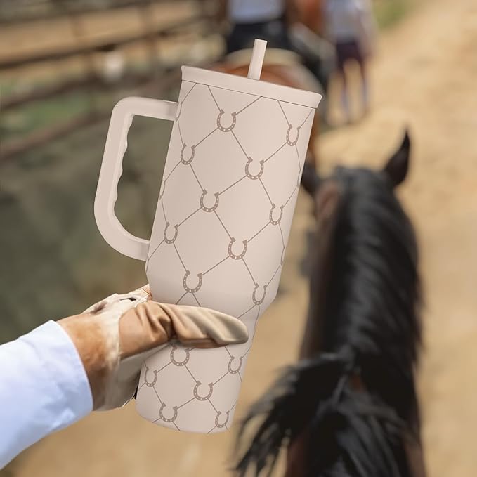 Horse Tumbler with Handle, Insulated Cup Stainless Steel Travel Mug Cup, Gifts for Women Girl, Equestrian Gift for Birthday Christmas, 40oz