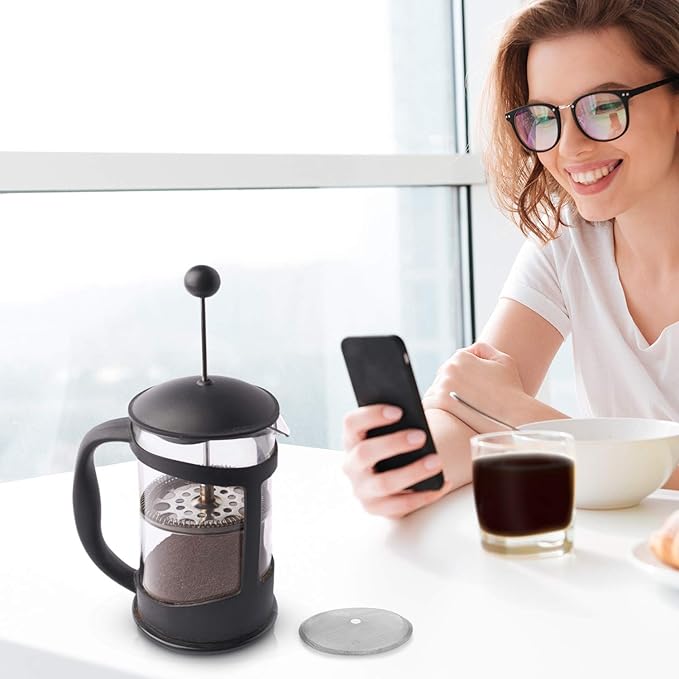 Boao 24 Packs French Press Replacement Cafetiere Filter Mesh Screen Coffee French Press Filters, 4 Inch Stainless Steel Reusable, for 8 Cup/ 34 OZ/ 1000 ml Coffee Tea Makers