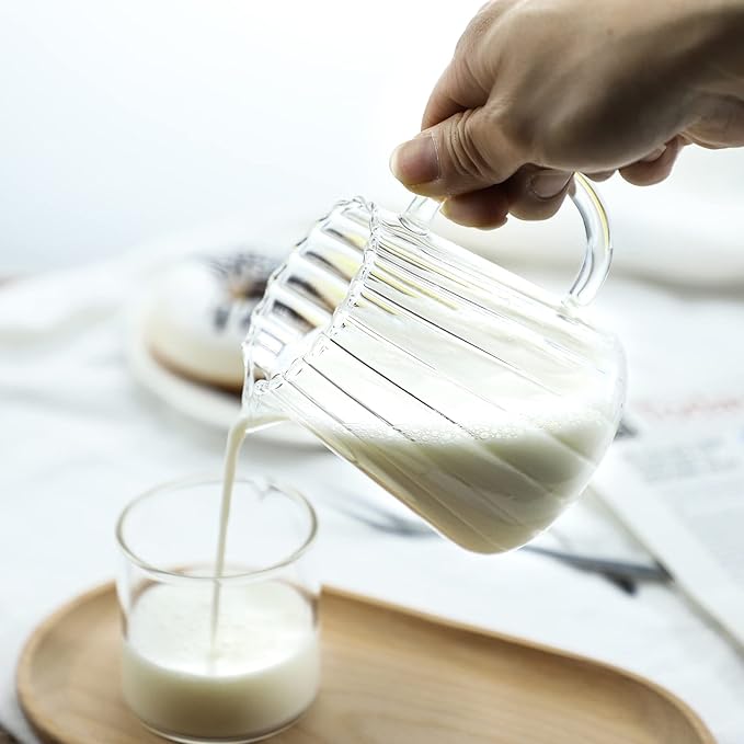 CHOOLD Creative Embossed Stripe Clear Crystal Glass Creamer Pitcher/Serving Pitcher/Sauce Pitcher/Milk Coffee Creamer Jug for Kitchen(4/5.5/9/12oz) (E(8 oz))