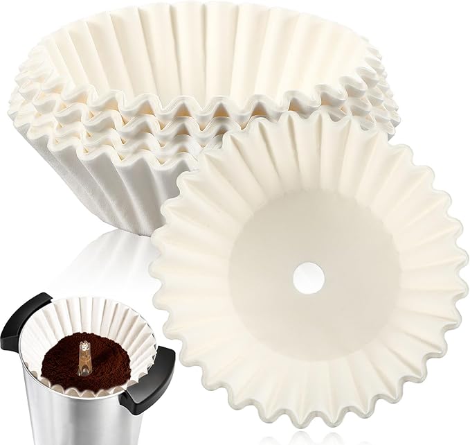 Feifeiya 100 Pcs Pre-punched Holes Coffee Filters for 30cup 45cup 100 Cup Coffee Urn Brewing Basket & Hot Beverage Dispenser Disposable Natural Wood Pulp Paper Filters with Tall-sided Design(White)