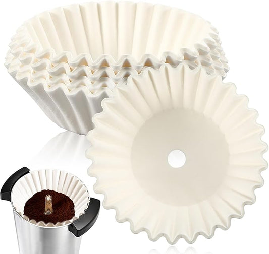 Feifeiya 100 Pcs Pre-punched Holes Coffee Filters for 30cup 45cup 100 Cup Coffee Urn Brewing Basket & Hot Beverage Dispenser Disposable Natural Wood Pulp Paper Filters with Tall-sided Design(White)