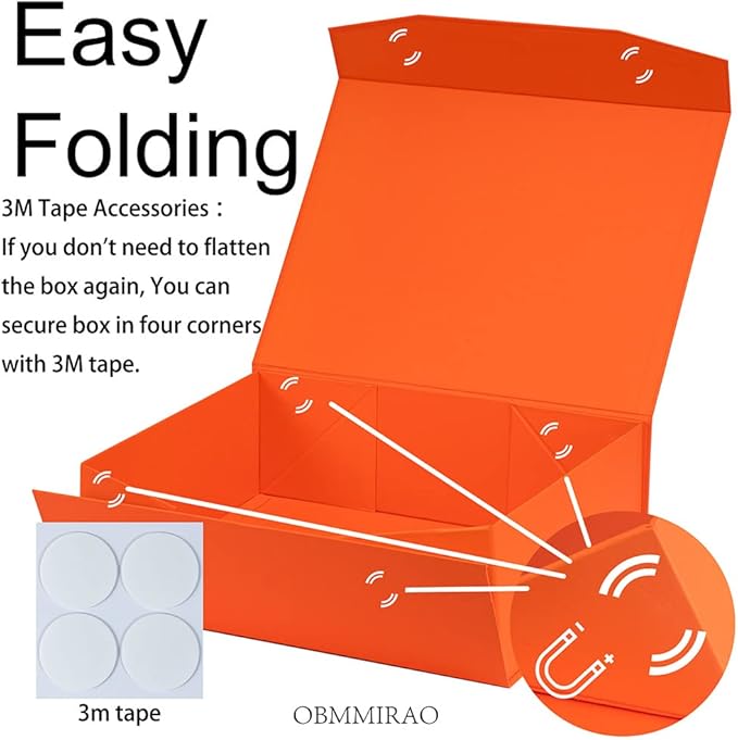Upgrade 3Pcs Orange Extra Large Gift Boxes with Lid, 16.5 x13 x5 Inches, Hard Magnetic Gift Boxes for Presents, Wedding Dress Box Storage, Reusable Foldable Bridesmaid Box