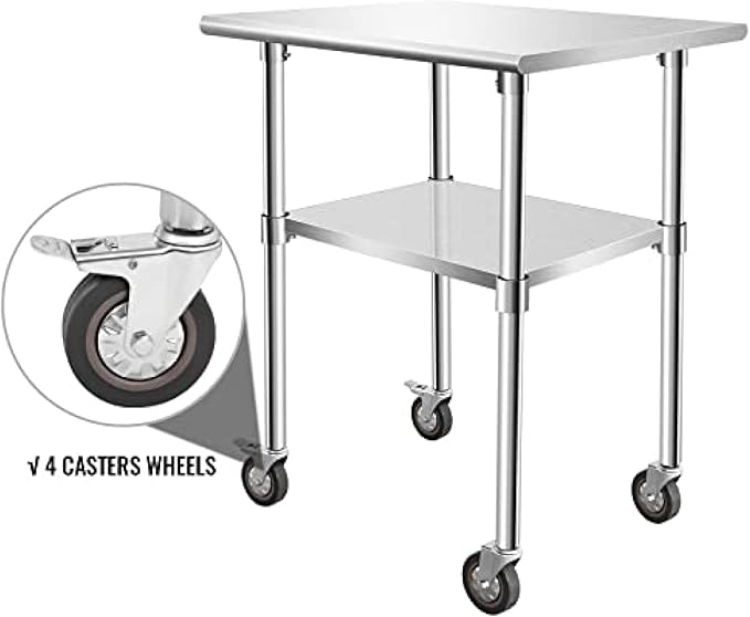 Stainless Steel Table - Metal Table Cart - Commercial Workbench with Caster Wheel - NSF Certified - for Restaurant, Warehouse, Home, Kitchen, Garage,36''x30''