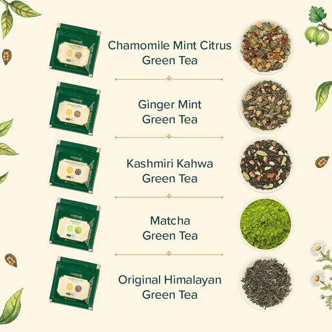 VAHDAM Assorted Green Tea Loose Leaf Tea Gift Set (10 Flavors) | Loose Leaf Green Tea Collection | Includes Himalayan Green Tea Varieties | Packed in Resealable Ziplock Pouches