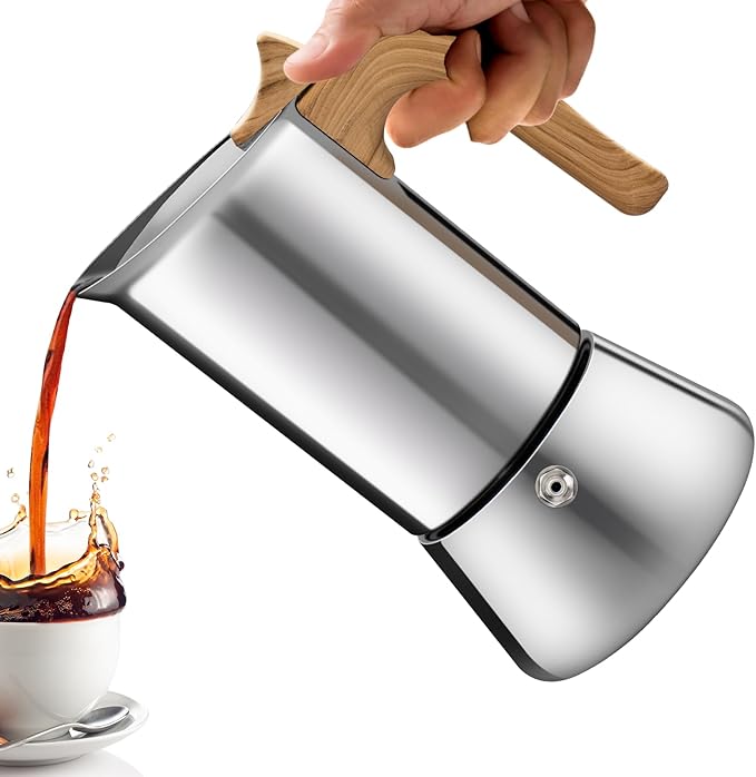 Vaolvpant No Coating 12 Cup Moka Pot Thickened 304 Stainless Steel Stovetop Espresso Coffee Maker 600ml 20oz Mocha Percolator Greca Cuban Ideal for Making Rich Authentic Italian Café