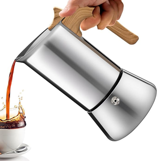 Vaolvpant No Coating 12 Cup Moka Pot Thickened 304 Stainless Steel Stovetop Espresso Coffee Maker 600ml 20oz Mocha Percolator Greca Cuban Ideal for Making Rich Authentic Italian Café