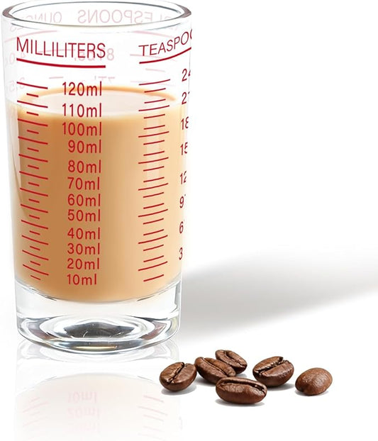 BCnmviku Measuring Cup Shot Glass 4 Ounce/120ML Liquid Heavy High Espresso Glass Cup Black Line (1, Red)