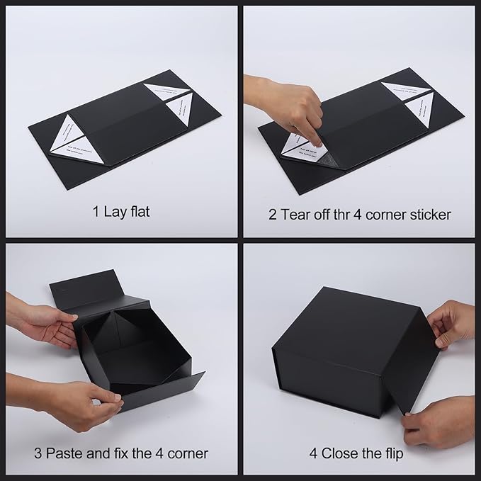 Ditwis 4 Pack 7.8x7x3.1 Inches Gift Boxes with Magnetic Closure Lids, Black Magnetic Box for Wedding, Groomsmen Bridesmaid Proposal, Birthdays, Mother's Day
