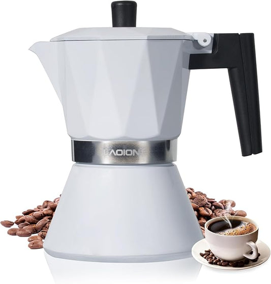 LAOION Moka Pot, 6-Cup Espresso Maker, 300ml Portable Stovetop Espresso Maker, Percolator Coffee Pot Compatible with Induction Cooktops, Suitable for Home and Camping (White)