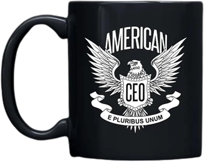 THE CEO Stylish Coffee Mug for Coffee Lovers - Premium Boss Mug with Gloss Finish - Premium Ceramic, Microwave Safe, 11oz Gift Mugs - American CEO Patriotic Eagle (Black)