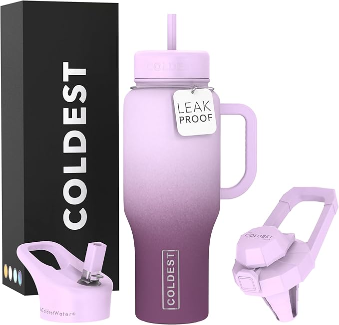 Coldest Tumbler with Handle and Straw - 100% Leak Proof Insulated Tumbler with Lid and Straw (3 Lids) - Stainless Steel Tumblers for Women & Men - Cup Holder Friendly Base, 36 oz (Tasty Lolipop)
