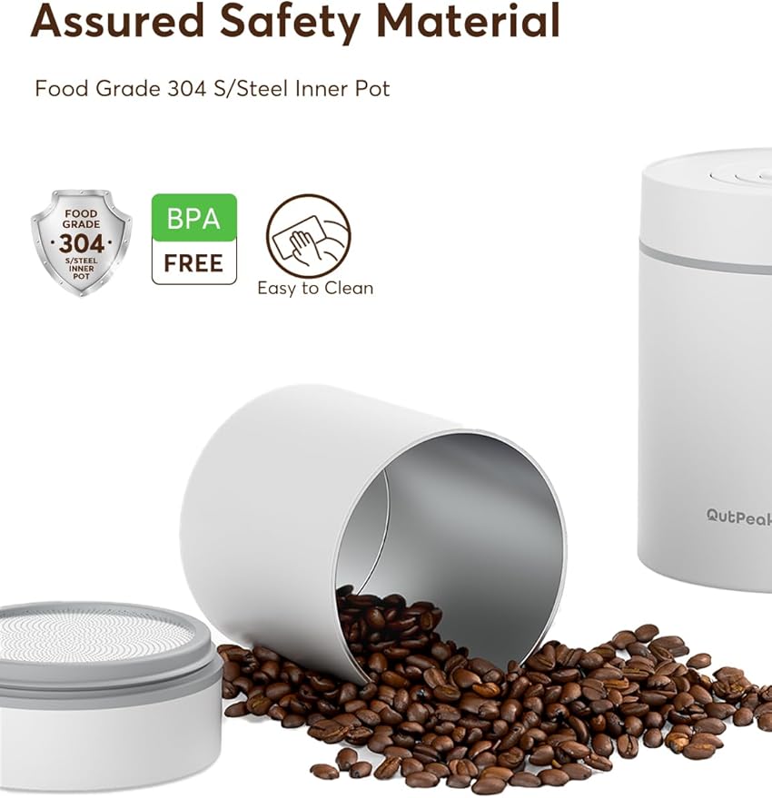 OUTPEAK Neo 2025 Auto Vacuum Coffee Canister, 0.5L for 4.6oz Coffee Beans, One-Button Operation, Small Airtight Coffee Canister with Scoop, Coffee Storage Container Stainless Steel (Champion's Choice)