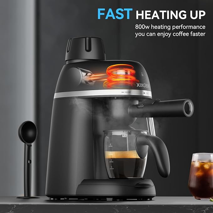 Coffee Machine, 3.5 Bar Espresso & Cappuccino Machine with Steam Wand, Compact Design Coffee Maker for Latte, Safety Lock & Tritan Cups, 800w, Black