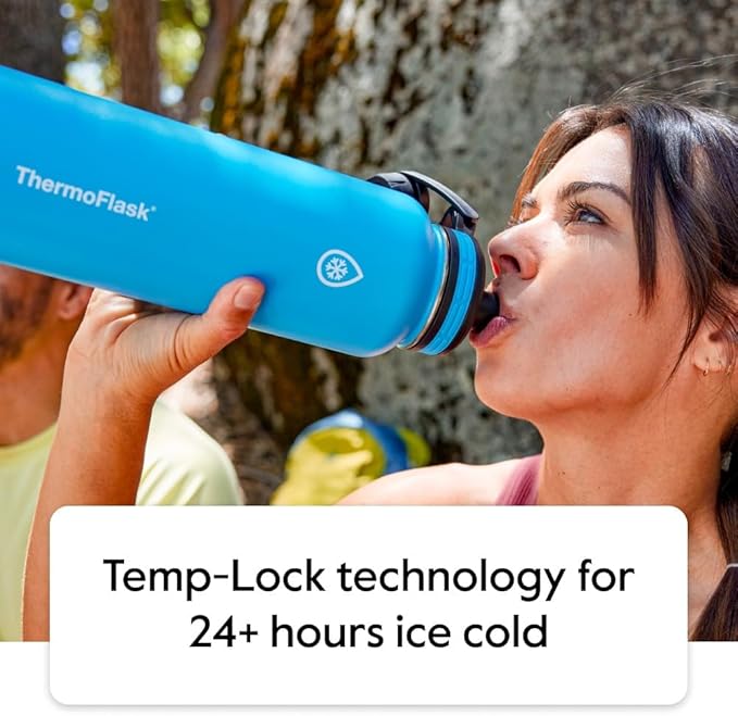 ThermoFlask Stainless Steel Water Bottles 2-Pack - Double-Wall Vacuum Insulated 40 oz BPA-Free Spout Lids - Keeps Drinks Cold 24 Hrs, Hot 12 Hrs - Leakproof, Dishwasher Safe, Superior Blue/Mauve