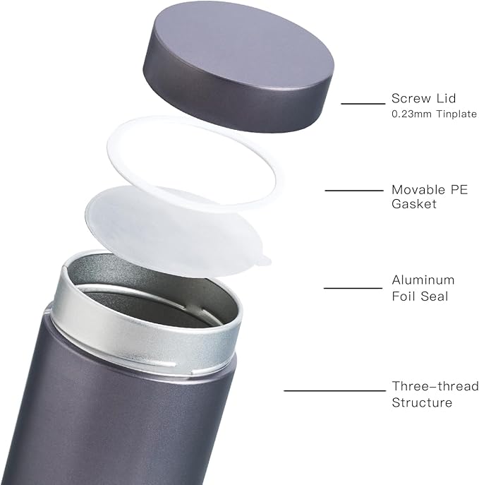 3 Packs Tea Tin Canister for Loose Tea Metal Tea Canister 9 oz 15 oz Round Tin Can for Coffee Beans Tea Container for Kitchen Storage Sugar Matcha Spice Powder (Black, L_2.95x4.92)