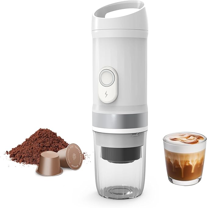 Portable Electric Espresso Machine, 3 IN 1 Self-Heating Travel Coffee Maker for Ground Coffee, NS Capsule&DG Capsule, 20 Bar Portable Coffee Maker with 9600mAh Battery for RV, Hiking, Office, Camp