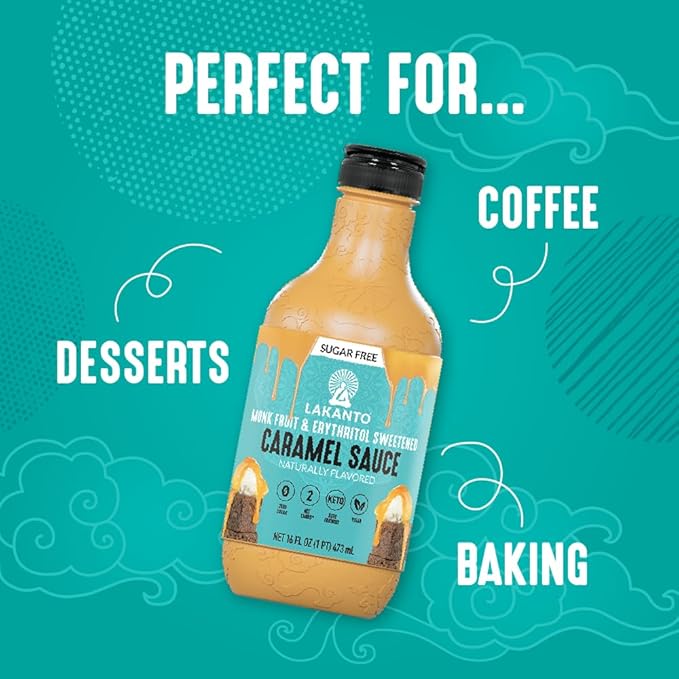 Lakanto Sugar Free Caramel Sauce - Perfect Topping for Brownies, Ice Cream, Milkshake, Smoothies, Coffee, Desserts, Monk Fruit Sweetener with Erythritol, Low Carb, Vegan, Keto Friendly (16 Fl Oz)