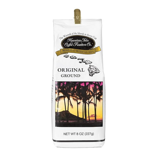 Hawaiian Isles Coffee Original Signature Roast, Medium Roast Ground Coffee, Roasted with Aloha - 8 Ounce Bag
