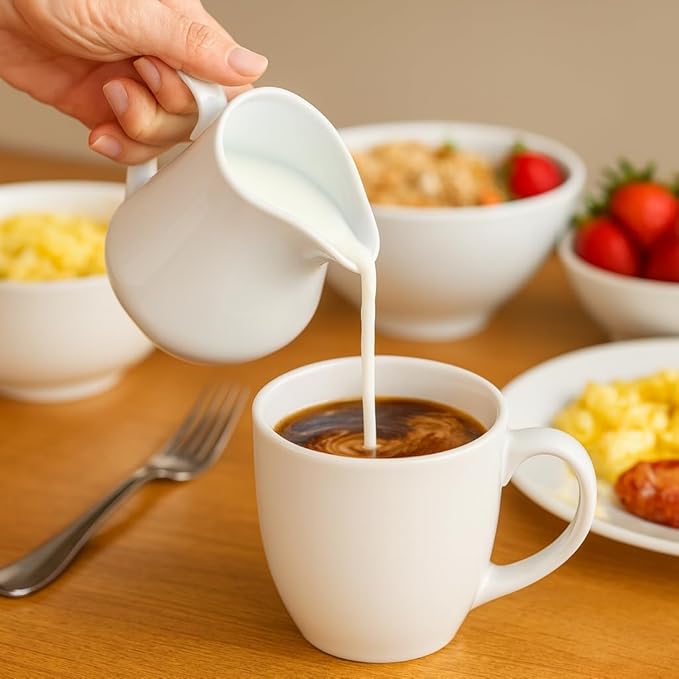 HIC Kitchen Creamer Pitcher With Handle, Fine Porcelain, 4-Ounce Capacity, For Coffee, Tea, Dressings, Sauces, Set of 2