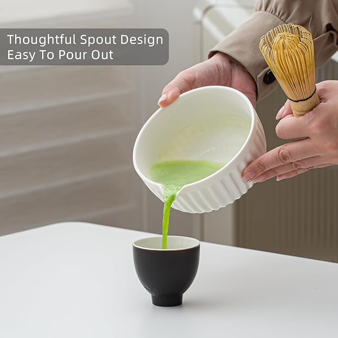 Matcha Whisk Set, Matcha Set Includes Ceramic Matcha Bowl, Matcha Whisk and Holder, Bamboo Scoop, Sifter, Scoop Rest and Tea Towel - 7 Pcs Matcha Making Kit for Matcha Lover and Tea Ceremony