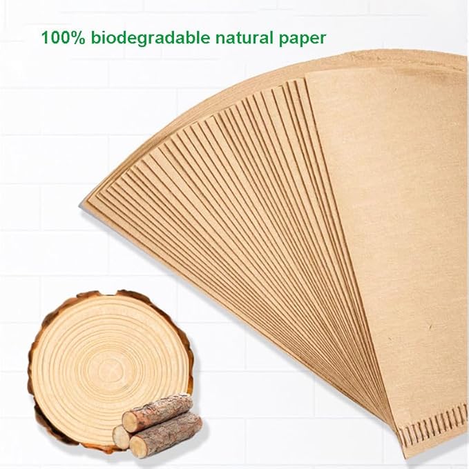 EASTYLIF Disposable Cone Coffee Filters V02-200 Count Unbleached Natural Brown Paper Filters, 2-4 Cup Pour Over & Drip Coffee Makers, Compatible with Conical/V-Shaped Drippers