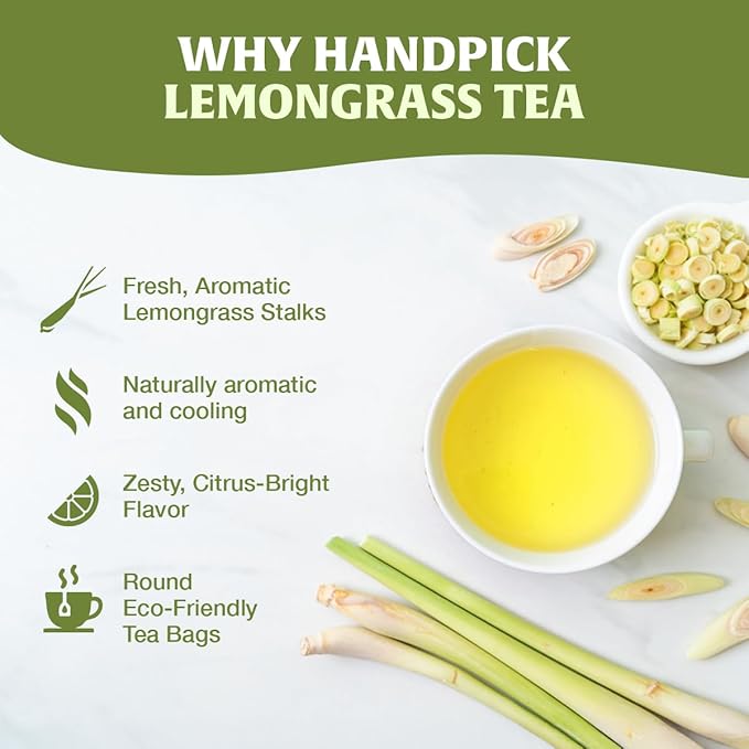 HANDPICK, Lemongrass Tea Bags (100 Count) Non-GMO, Caffeine Free - Quality Lemongrass Herbal Tea- Eco-conscious Round Tea Bags | Brew Hot or Iced Tea